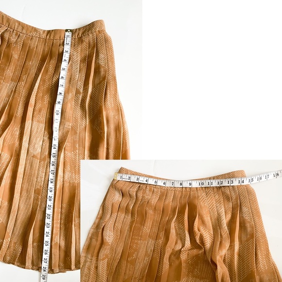Halogen Midi Printed Tan Pleated Skirt Full Flowy Classy Neutral Formal Casual 2 - Picture 8 of 8